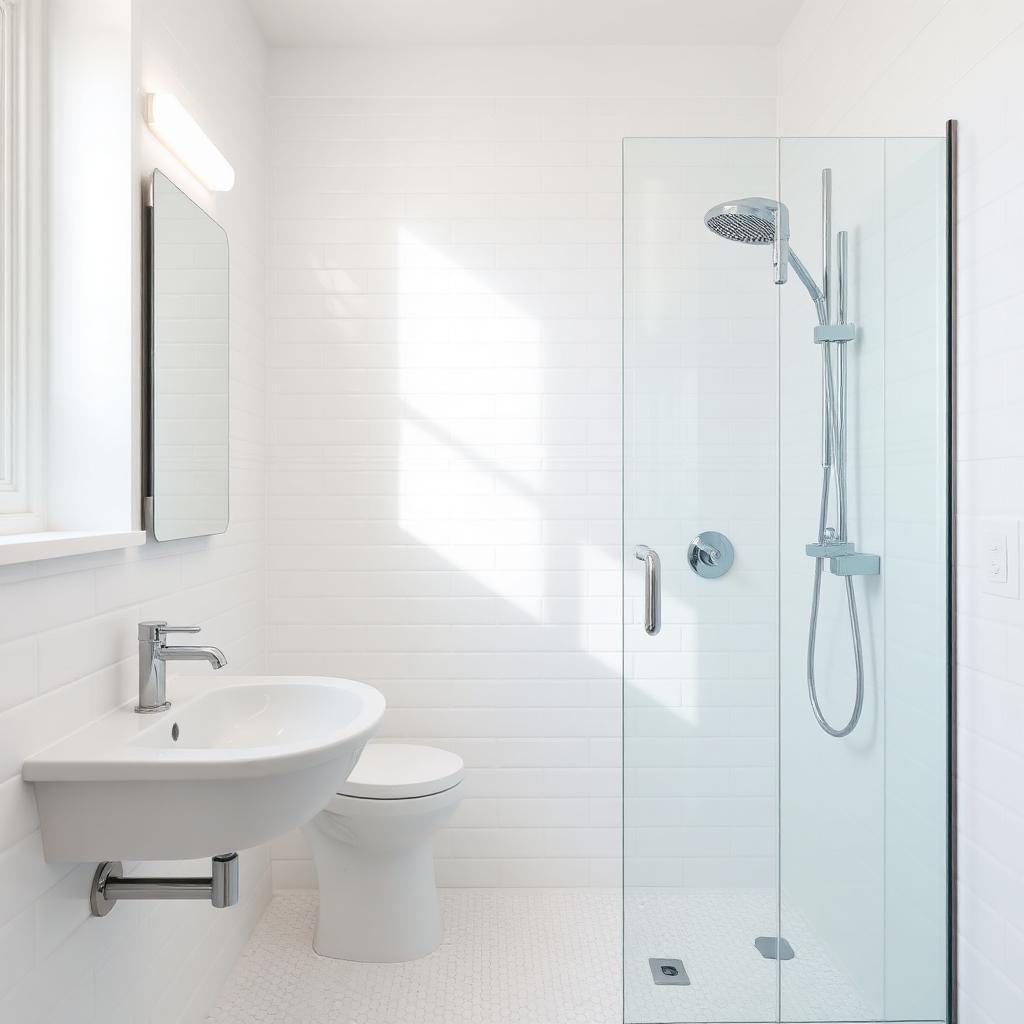 Spotless bathroom with polished chrome and glass shower