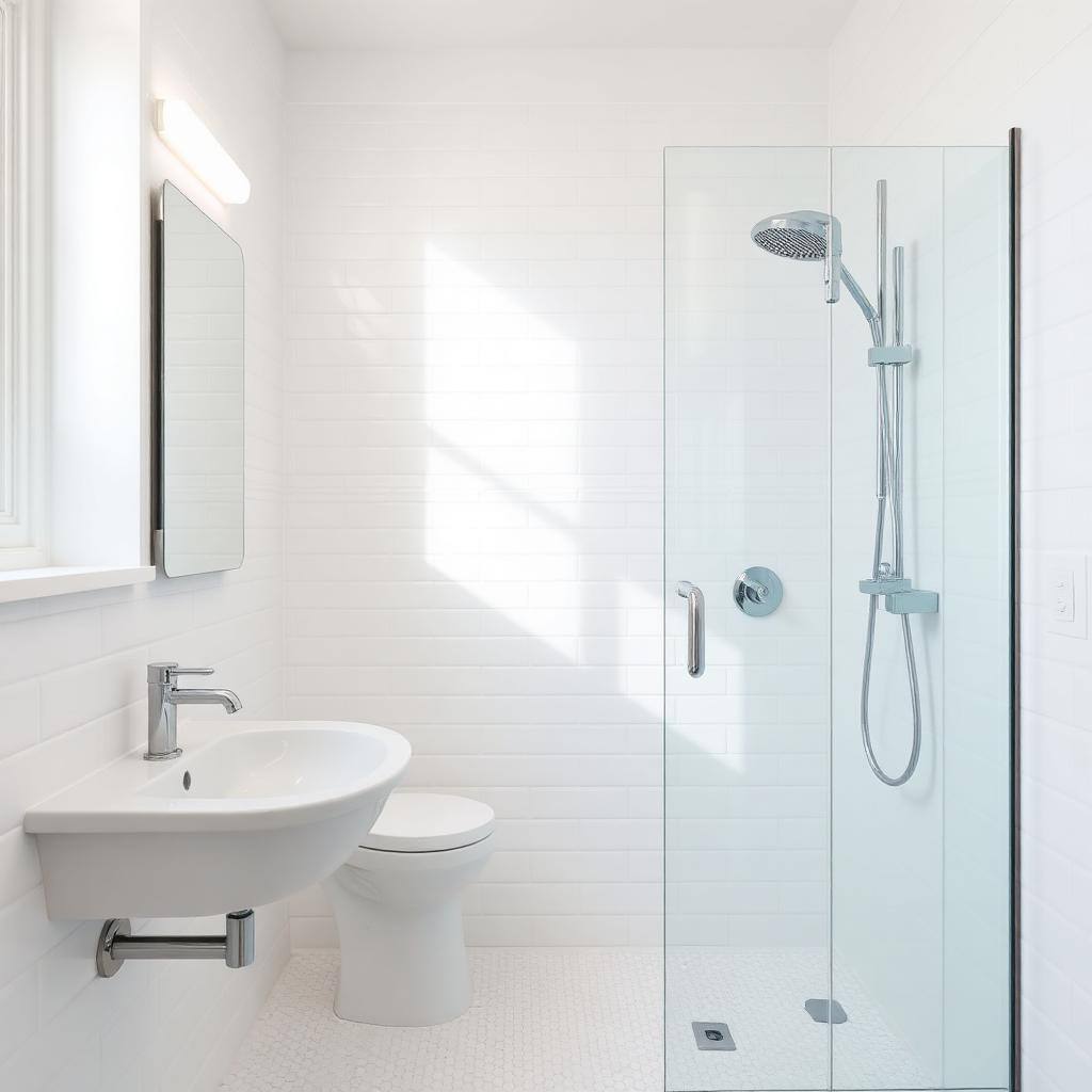 Spotless bathroom with polished chrome and glass shower